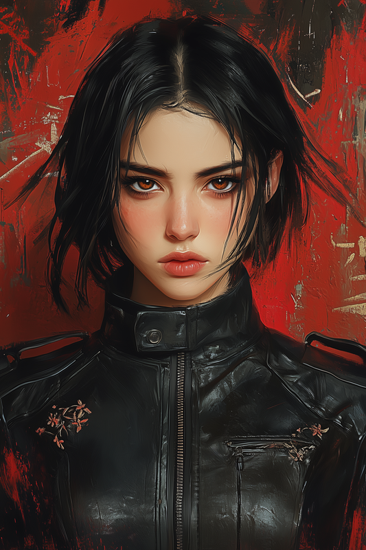 black-haired modern samurai anime girl