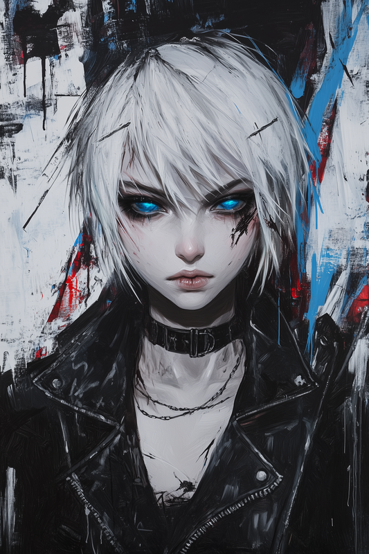 white-haired, blue-eyed anime girl with ice powers