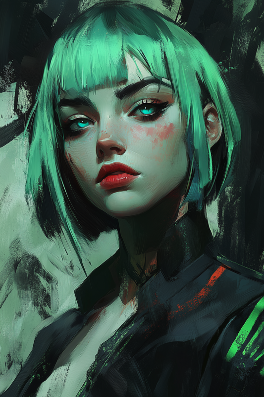green-haired green-eyed dystopian anime girl