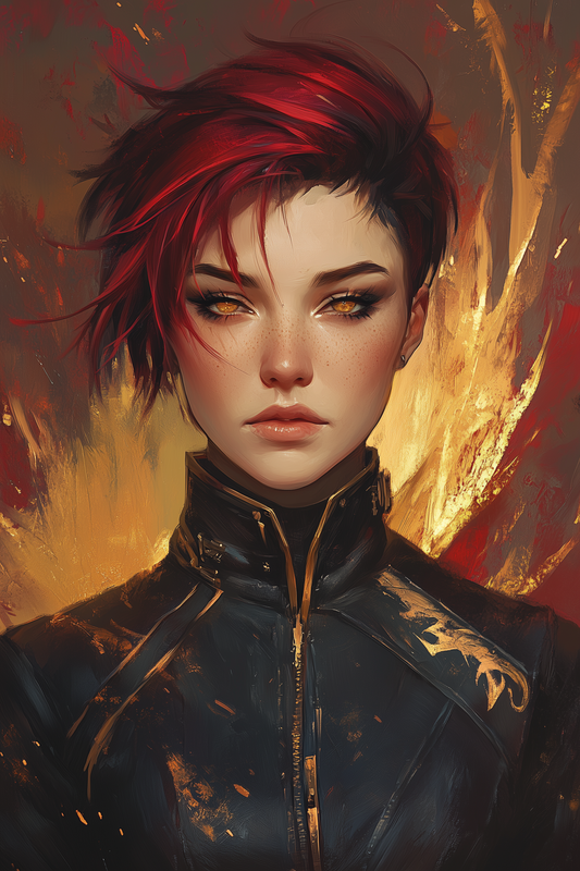 red-haired anime girl with fire powers