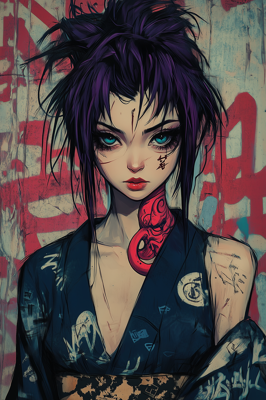 purple-haired samurai girl