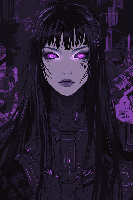 black-haired, purple-eyed anime girl