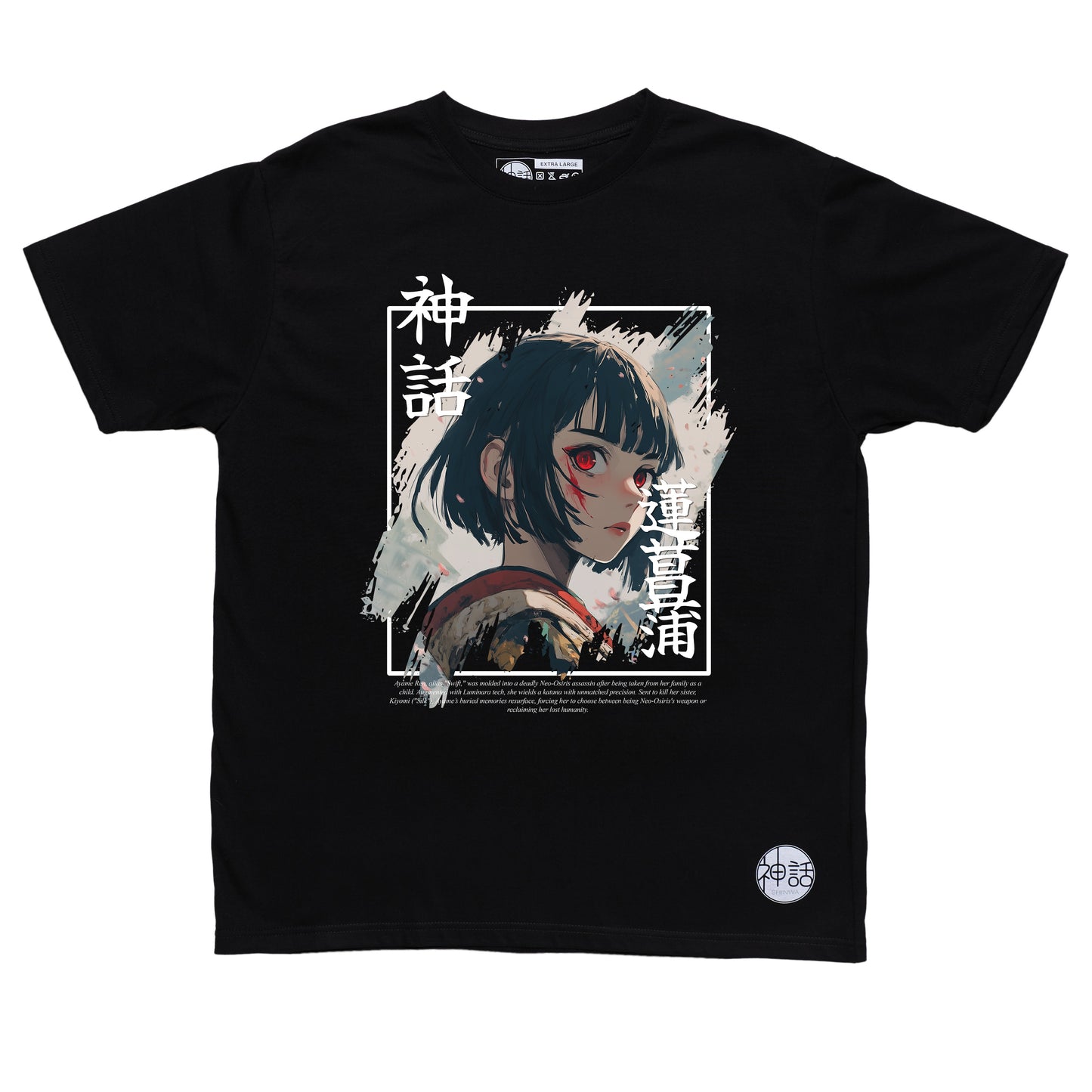 samurai anime girl in black t-shirt by Shinwa, streetwear brand from the Philippines