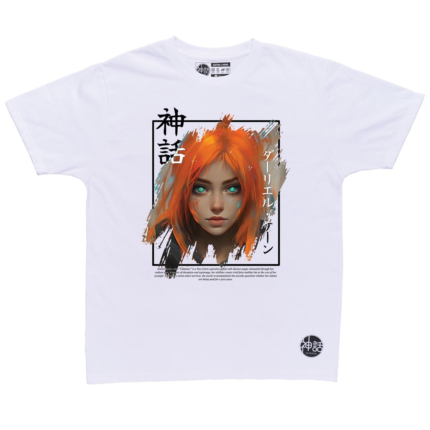 orange hair anime girl in white t-shirt, streetwear brand from the Philippines