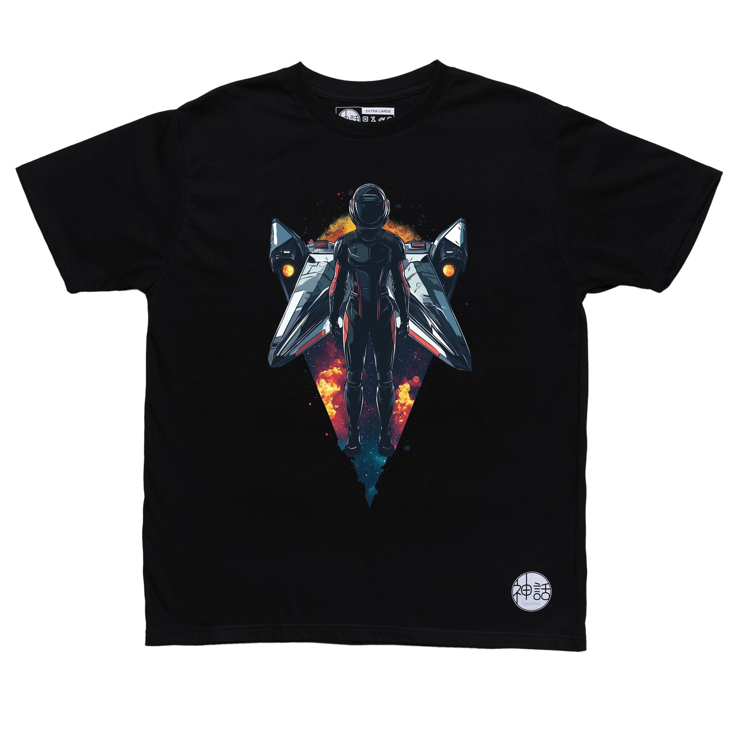 astronaut standing in front of his space ship in black t shirt by Shinwa, streetwear brand from the Philippines