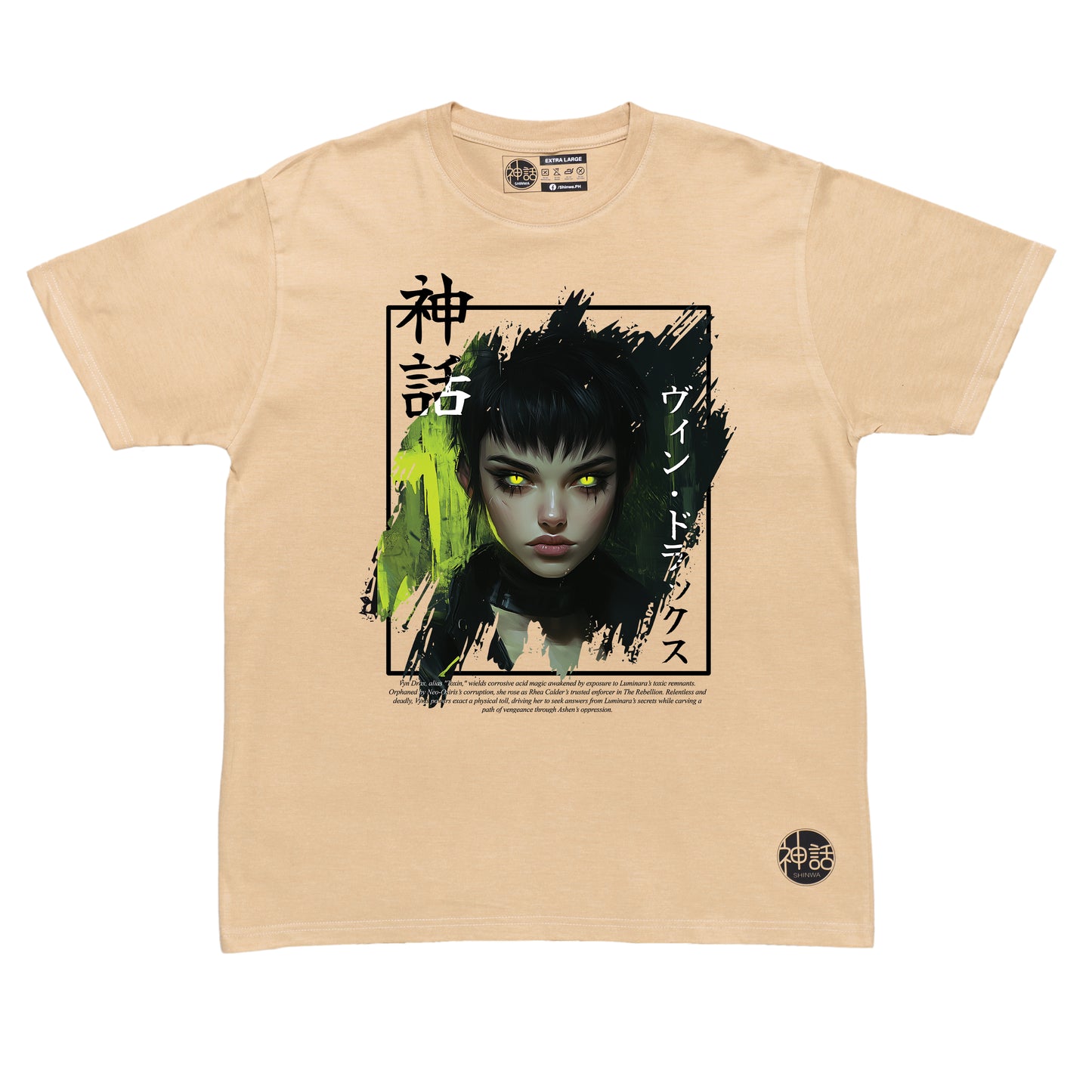 venom anime girl in beige t-shirt by Shinwa, streetwear brand from the Philippines