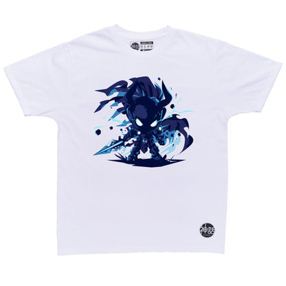 chibi hades holding a sword in white t-shirt by Shinwa, streetwear brand from the Philippines