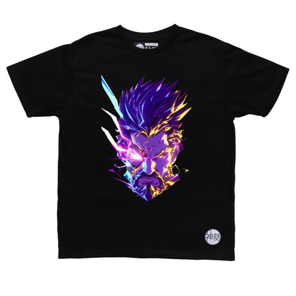 cyberstyle Zeus with neon lightning on black t-shirt by Shinwa, streetwear brand from the Philippines