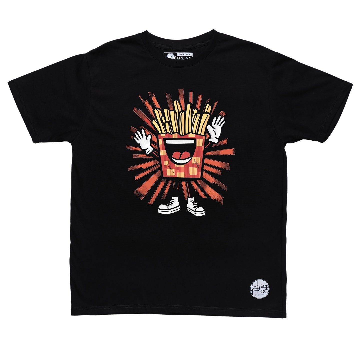 french fries graphic in black t-shirt by Shinwa, streetwear brand from the Philippines