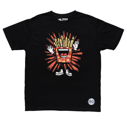french fries graphic in black t-shirt by Shinwa, streetwear brand from the Philippines