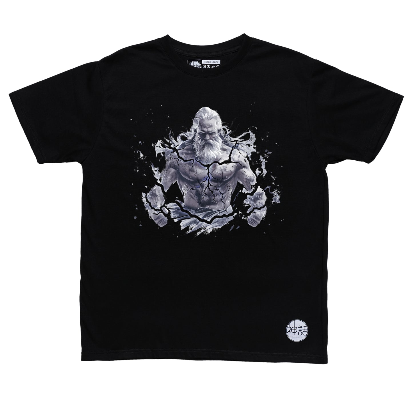 mighty Zeus Lightning God with thunderbolts on black t-shirt by Shinwa, streetwear brand from the Philippines