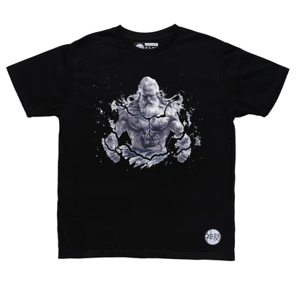mighty Zeus Lightning God with thunderbolts on black t-shirt by Shinwa, streetwear brand from the Philippines