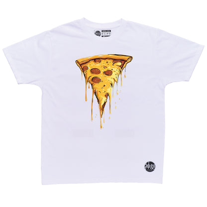 pizza graphic in white t-shirt by Shinwa, streetwear brand from the Philippines